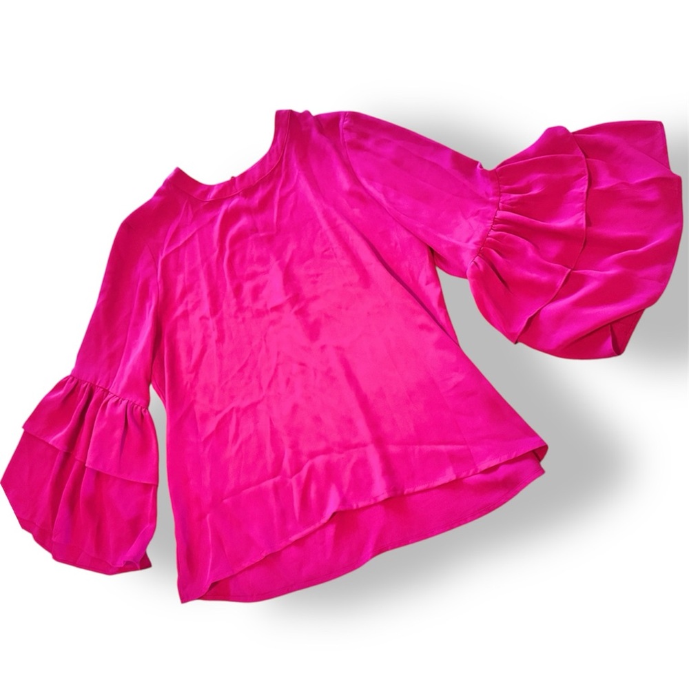 VIOLET + CLAIRE Hot Pink Ruffle Sleeve Blouse Fuchsia Top - Picture 2 of 12